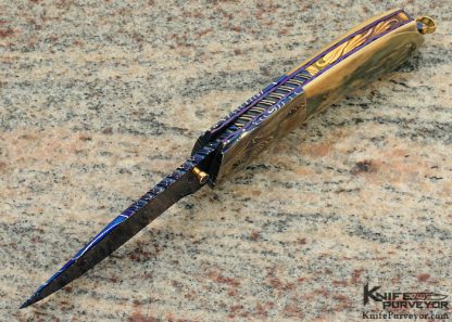 Stephen Olszewski Custom Knife Blued Mosaic Damascus Linerlock - Image 4