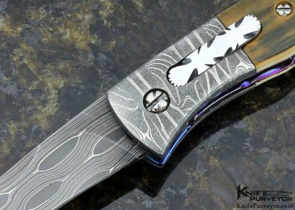 Chuck Gedraitis Custom Knife Mosaic Damascus Automatic Linerlock - Image 2