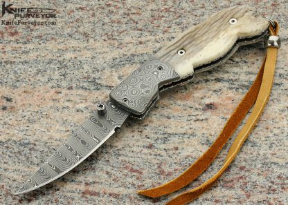 Mike "Whiskers" Allen Custom Knife Damascus & Giraffe Bone Lockback