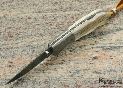 Mike "Whiskers" Allen Custom Knife Damascus & Giraffe Bone Lockback - Image 4