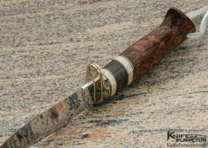 D'Alton Holder Custom Knife Redwood Burl, Oosic and Fossilized Rhino Horn Long Natchez Engraved By Darren Reeves - Image 5