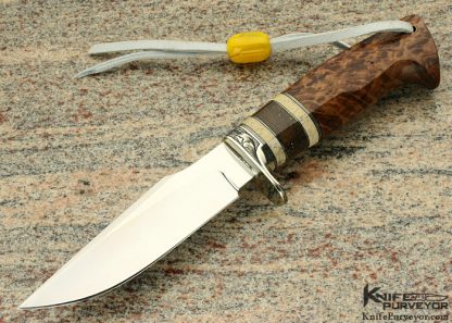 D'Alton Holder Custom Knife Redwood Burl, Oosic and Fossilized Rhino Horn Long Natchez Engraved By Darren Reeves