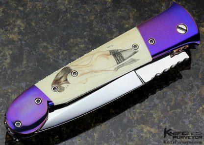 Shawn Vallotton Custom Knife Linerlock Auto Dagger Scrimshawed by Denise Kondrla - Image 4