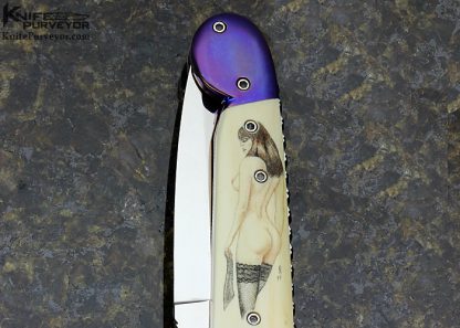 Shawn Vallotton Custom Knife Linerlock Auto Dagger Scrimshawed by Denise Kondrla - Image 5