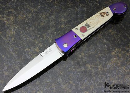 Shawn Vallotton Custom Knife Linerlock Auto Dagger Scrimshawed by Denise Kondrla