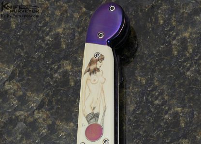 Shawn Vallotton Custom Knife Linerlock Auto Dagger Scrimshawed by Denise Kondrla - Image 3