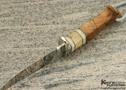 D'Alton Holder Custom Knife "Long" Natchez with Fossilized Walrus Bone, Oosic and Spalted Maple Engraved by Pat Holder - Image 5