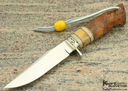 D'Alton Holder Custom Knife "Long" Natchez with Fossilized Walrus Bone, Oosic and Spalted Maple Engraved by Pat Holder