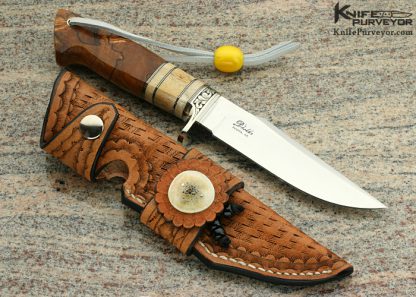 D'Alton Holder Custom Knife "Long" Natchez with Fossilized Walrus Bone, Oosic and Spalted Maple Engraved by Pat Holder - Image 3