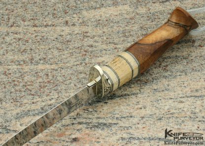 D'Alton Holder Custom Knife "Slim" Natchez with Fossilized Walrus Bone, Oosic and Spalted Maple Engraved by Pat Holder - Image 4