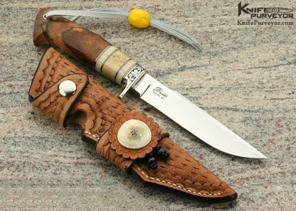 D'Alton Holder Custom Knife "Slim" Natchez with Fossilized Walrus Bone, Oosic and Spalted Maple Engraved by Pat Holder - Image 5