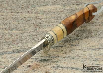 D'Alton Holder Custom Knife "Slim" Natchez with Fossilized Walrus Bone, Oosic and Spalted Maple Engraved by Pat Holder - Image 3