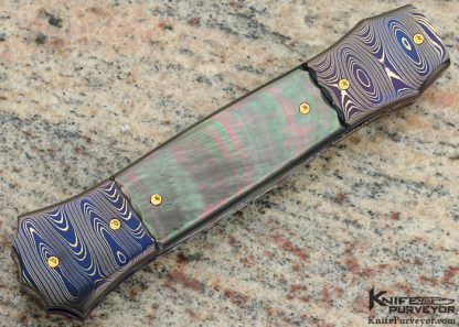 Francesco Pachi Custom Knife 2004 Sole Authorship Damascus and Black Lip Tahitian Pearl Linerlock Dagger - Image 3