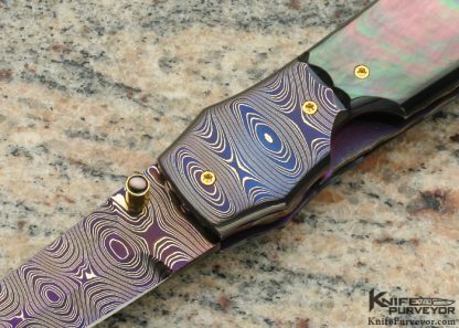 Francesco Pachi Custom Knife 2004 Sole Authorship Damascus and Black Lip Tahitian Pearl Linerlock Dagger - Image 2