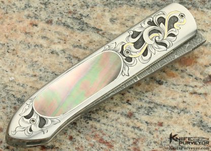 Claudio Riboni Custom Knife Engraved Black LipTahitian Pearl Shell Linerlock - Image 4