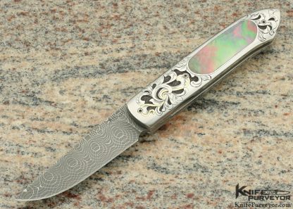 Claudio Riboni Custom Knife Engraved Black LipTahitian Pearl Shell Linerlock