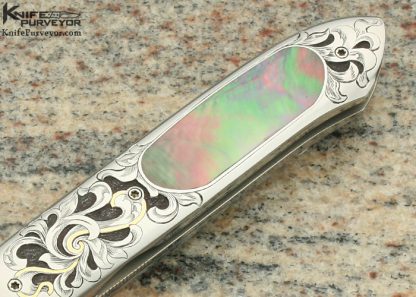 Claudio Riboni Custom Knife Engraved Black LipTahitian Pearl Shell Linerlock - Image 3