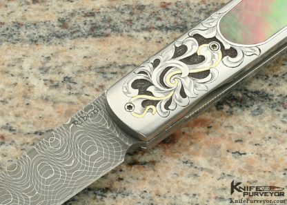 Claudio Riboni Custom Knife Engraved Black LipTahitian Pearl Shell Linerlock - Image 2