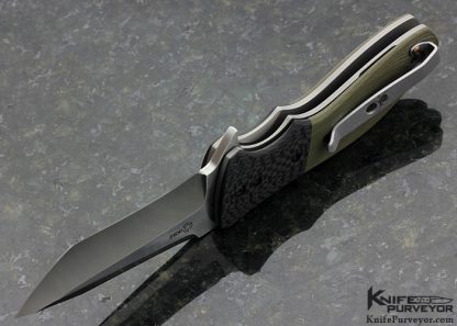 Kirby Lambert Custom Knife Multi Grind Tanto Snap Flipper with Carbon Fiber and Green G10 Linerlock - Image 6