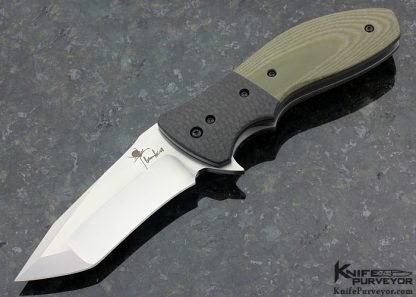 Kirby Lambert Custom Knife Multi Grind Tanto Snap Flipper with Carbon Fiber and Green G10 Linerlock