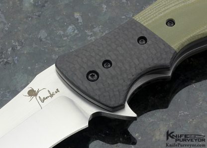 Kirby Lambert Custom Knife Multi Grind Tanto Snap Flipper with Carbon Fiber and Green G10 Linerlock - Image 2