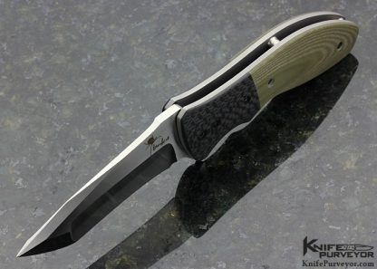 Kirby Lambert Custom Knife Multi Grind Tanto Snap Flipper with Carbon Fiber and Green G10 Linerlock - Image 5