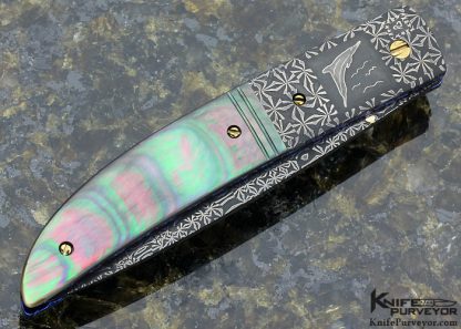 Cliff Parker Custom Knife Sole Authorship "Dolphin" Mosaic Damascus with Black Lip Tahitian Pearl Shell Linerlock - Image 3