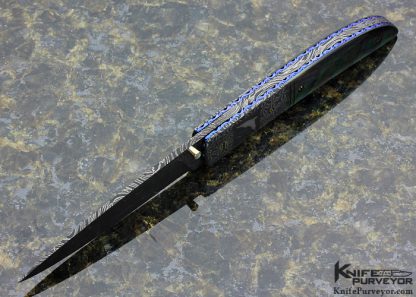 Cliff Parker Custom Knife Sole Authorship "Dolphin" Mosaic Damascus with Black Lip Tahitian Pearl Shell Linerlock - Image 4