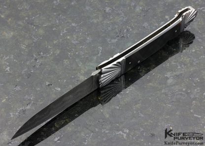 Ken Steigerwalt Custom Knife Black Lip Tahitian Pearl Shell with Damascus and Fluted Steel Lockback - Image 5