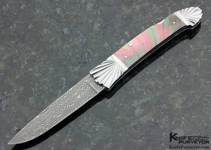 Ken Steigerwalt Custom Knife Black Lip Tahitian Pearl Shell with Damascus and Fluted Steel Lockback