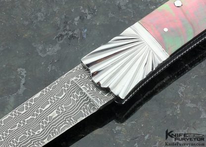 Ken Steigerwalt Custom Knife Black Lip Tahitian Pearl Shell with Damascus and Fluted Steel Lockback - Image 2