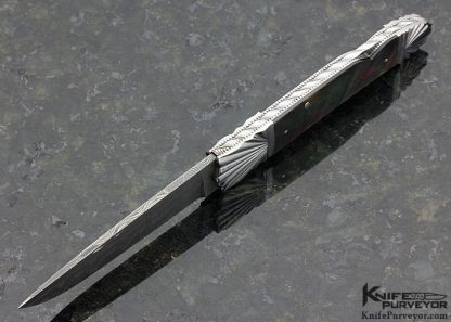 Ken Steigerwalt Custom Knife Black Lip Tahitian Pearl Shell with Damascus and Fluted Steel Lockback - Image 4