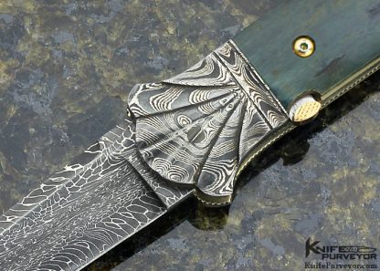 Ken Steigerwalt Custom Knife and Damascus & Blue-Green Mastodon Ivory Tab Release Auto - Image 2