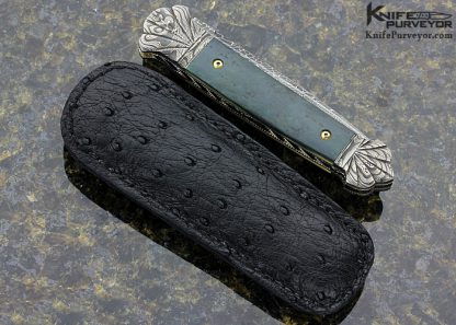 Ken Steigerwalt Custom Knife and Damascus & Blue-Green Mastodon Ivory Tab Release Auto - Image 7