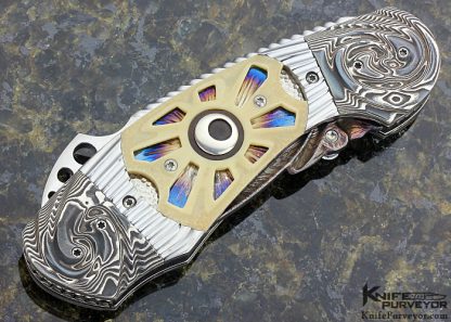 Andre Andersson Custom Knife Carved Blued Mosaic Damascus with Carved, Stippled and Pierced Walrus "Night and Day" Lockback Folder - Image 3