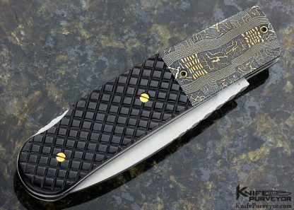 W.D. Pease Custom Knife Checkered Pen Shell and Damascus Lockback - Image 3