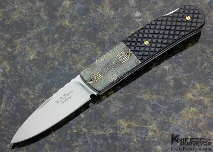 W.D. Pease Custom Knife Checkered Pen Shell and Damascus Lockback