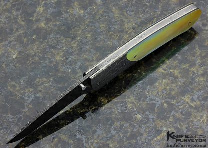 Bill Ankrom Custom Knife Damascus and South Sea Gold Lip Pearl Shell Linerlock - Image 4