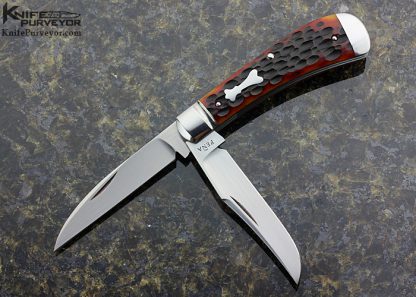 Enrique Pena Custom Knife Red Jigged Bone 2 Blade Trapper Slip Joint