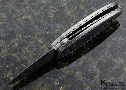 Kelly Carlson Custom Knife "Small Ellipse" Linerlock "Art Deco" Engraved by Tim George with Gold Inlays - Image 5