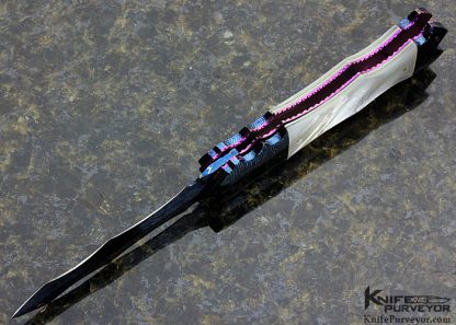 Brandon Vallotton Custom Knife Mother of Pearl & Blued Mosaic Damascus Auto Linerlock - Image 5