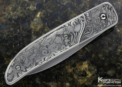 Bob Terzuola Custom Knife Titanium Linerlock Engraved by Jon Robyn "Under The Sea" Made For Barrett Smythe - Image 4