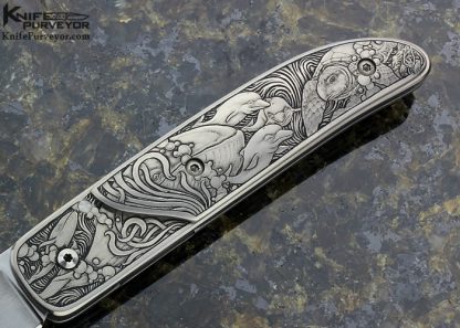 Bob Terzuola Custom Knife Titanium Linerlock Engraved by Jon Robyn "Under The Sea" Made For Barrett Smythe - Image 3