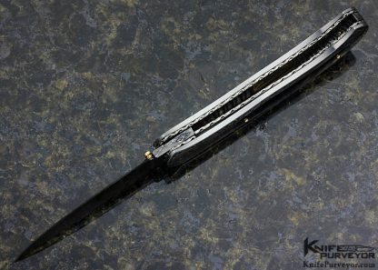 John W. Smith Custom Knife Sole Authorship Engraved Exotic Material Interframre and Blued Damascus Linerlock - Image 6