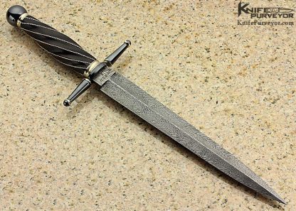 Tommy Gann Custom Knife M.S. 2011 Sole Authorship Damascus Fluted African Blackwood with Braided Silver Wire Stiletto Dagger - Image 5