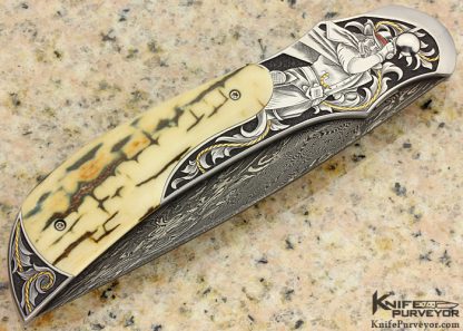 Jody Muller Custom Knife Engraved "Gun Fighter" Sole Authorship Damascus  Linerlock - Image 4