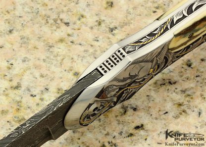 Jody Muller Custom Knife Engraved "Gun Fighter" Sole Authorship Damascus  Linerlock - Image 6