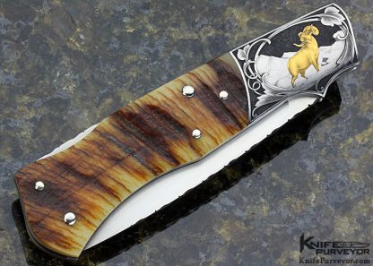 W.D. Pease Custom Knife Ramshorn Lockback Engraved by Lisa Tomlin - Image 3