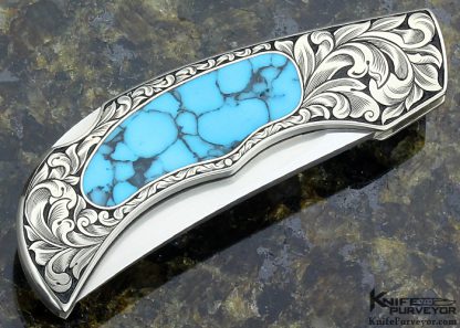 Jim Martin Custom Knife Sole Authorship Engraved Turquoise Interframe Lockback - Image 4