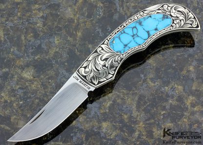 Jim Martin Custom Knife Sole Authorship Engraved Turquoise Interframe Lockback